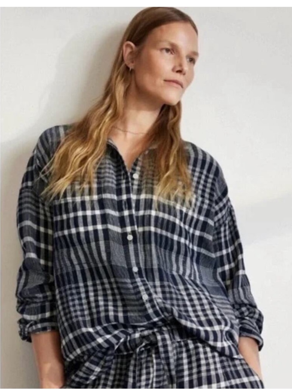 Everlane Oversized Flannel Shirt Dress Plaid Long Sleeve Relaxed linen large